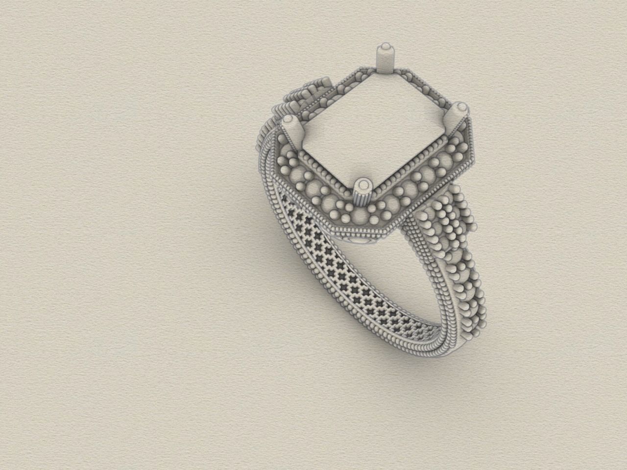 emerald cut elevated ring all parts stl files verified 3D print model_17