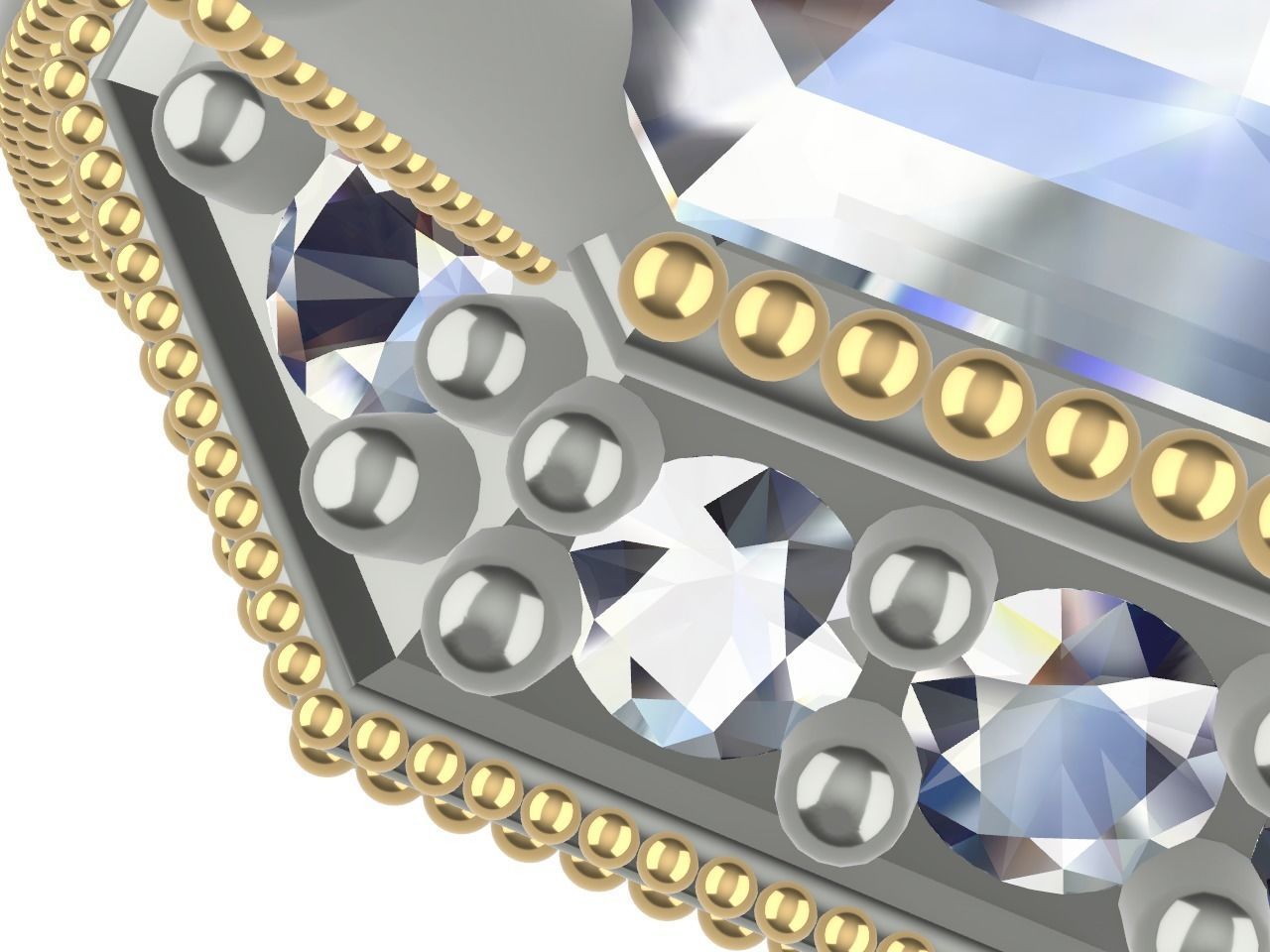 emerald cut elevated ring all parts stl files verified 3D print model_10