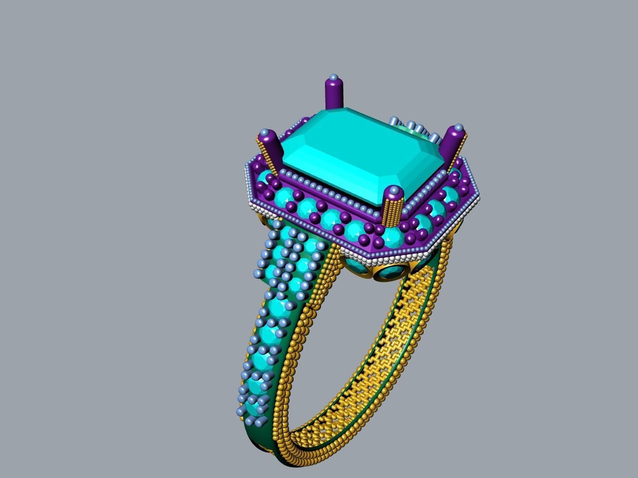 emerald cut elevated ring all parts stl files verified 3D print model_20