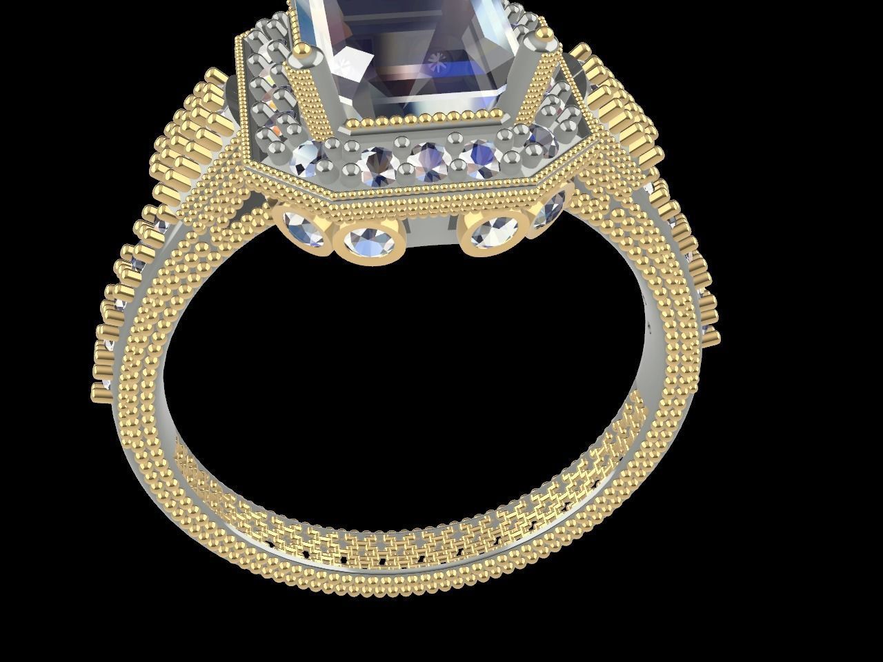 emerald cut elevated ring all parts stl files verified 3D print model_16