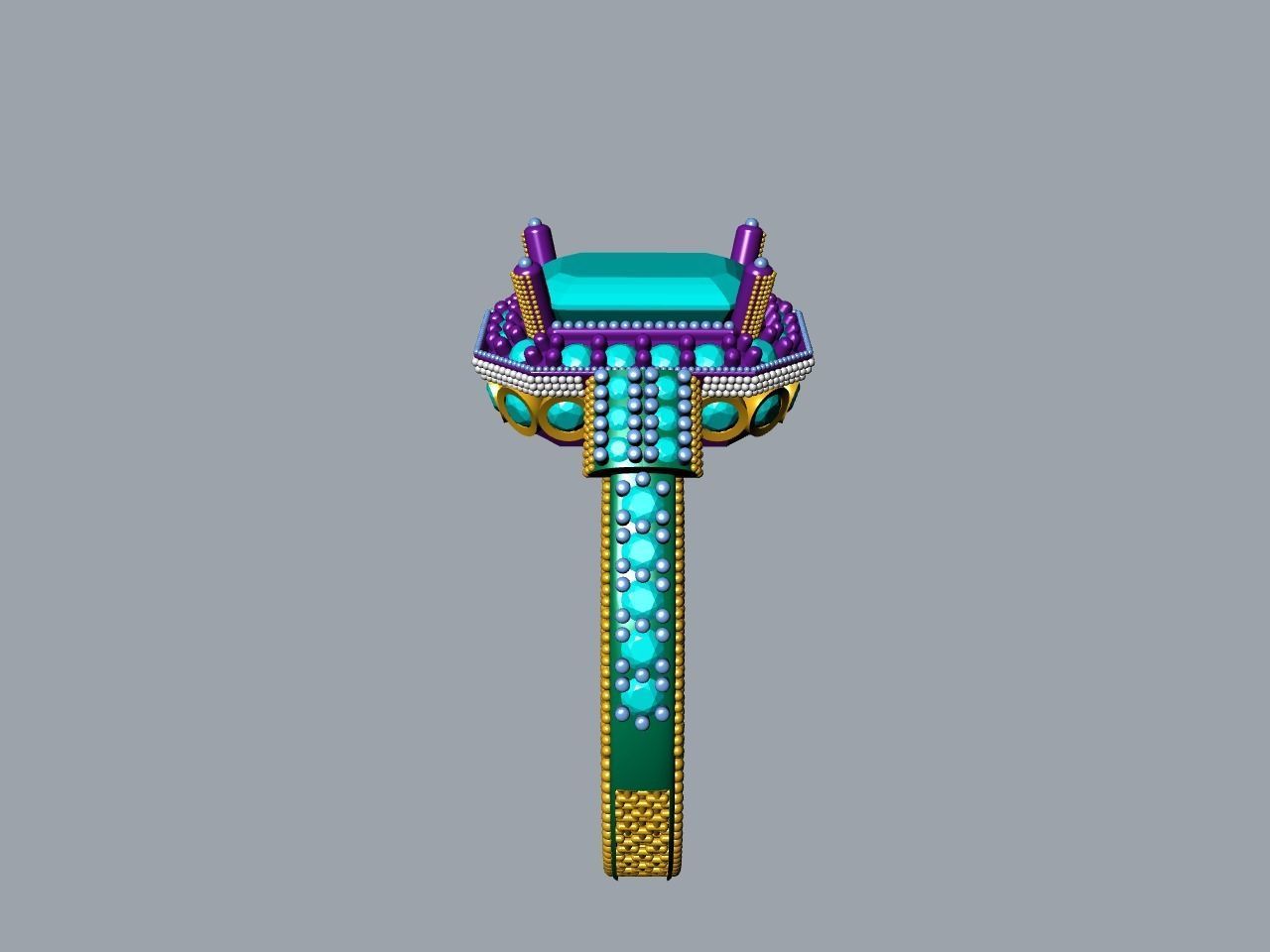 emerald cut elevated ring all parts stl files verified 3D print model_25