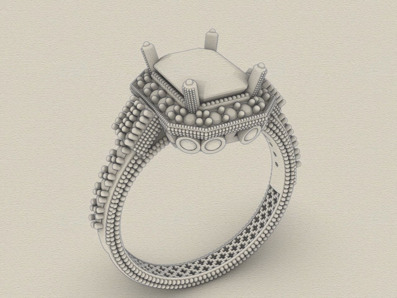 emerald cut elevated ring all parts stl files verified 3D print model_18