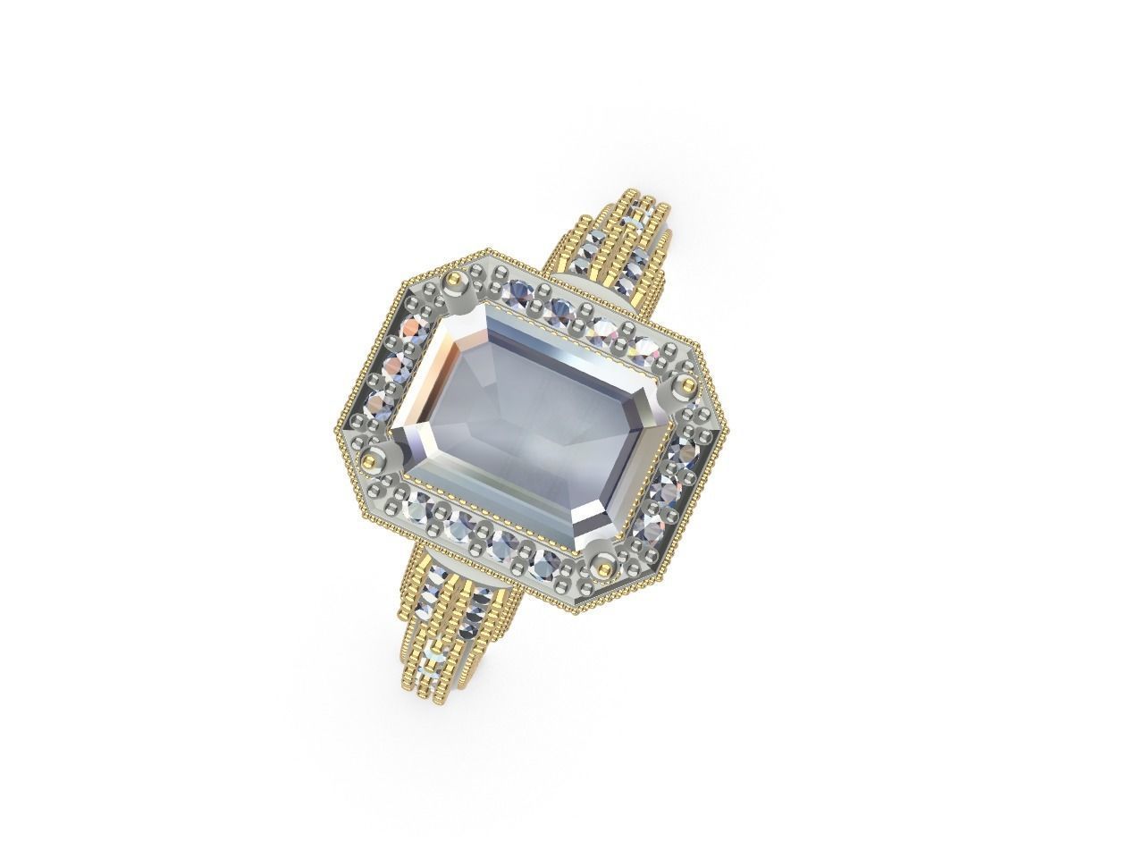 emerald cut elevated ring all parts stl files verified 3D print model_29