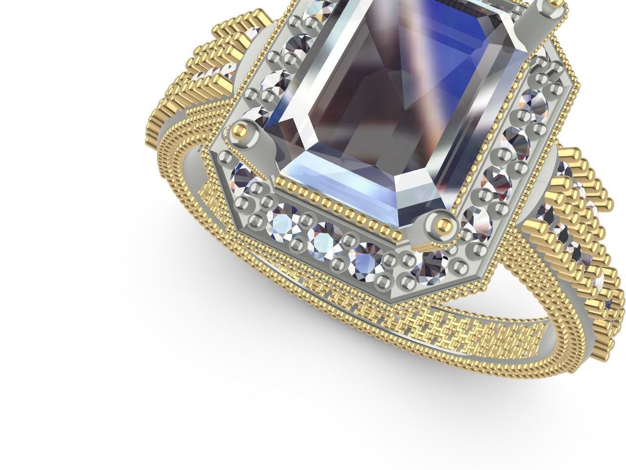 emerald cut elevated ring all parts stl files verified 3D print model_8