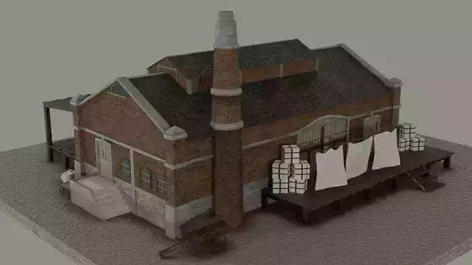 Factory brick building Free 3D model
