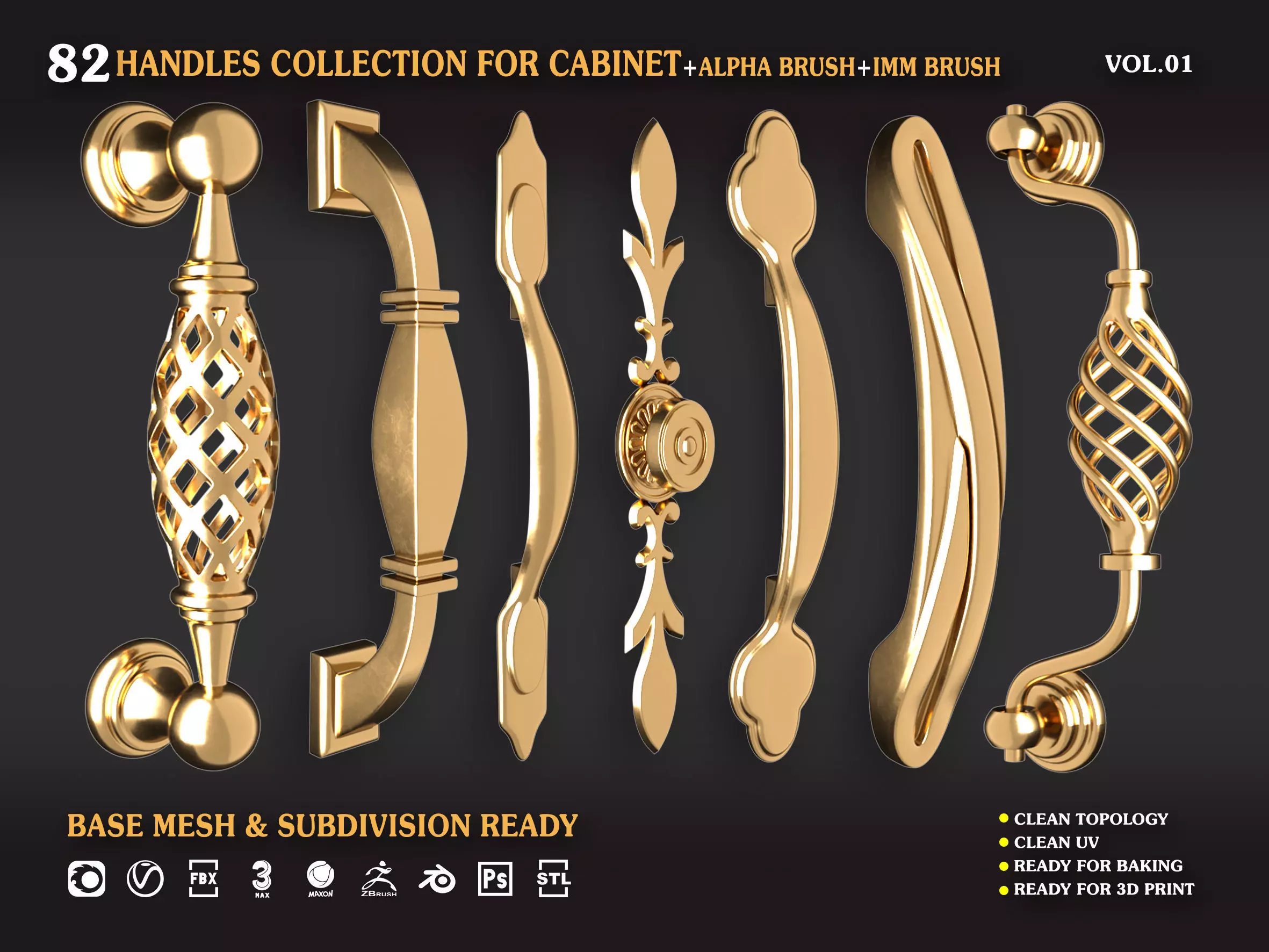 Handles Collection For Cabinet Vol 01 Low-poly 3D model
