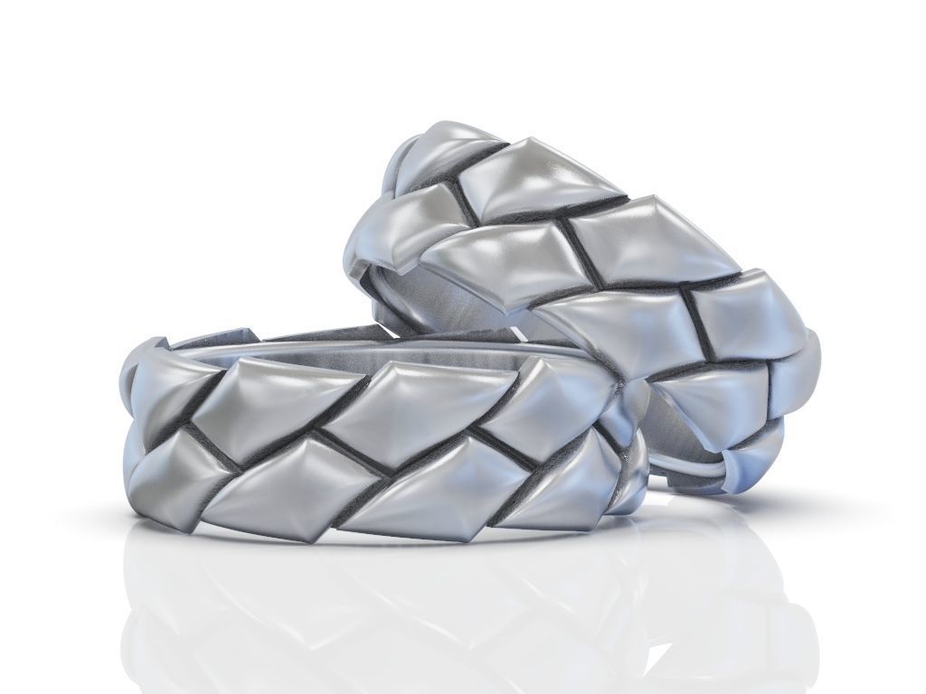 Wedding rings band set 3D print model_3