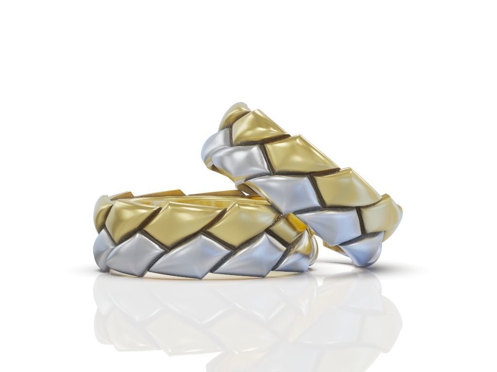 Wedding rings band set 3D print model_4