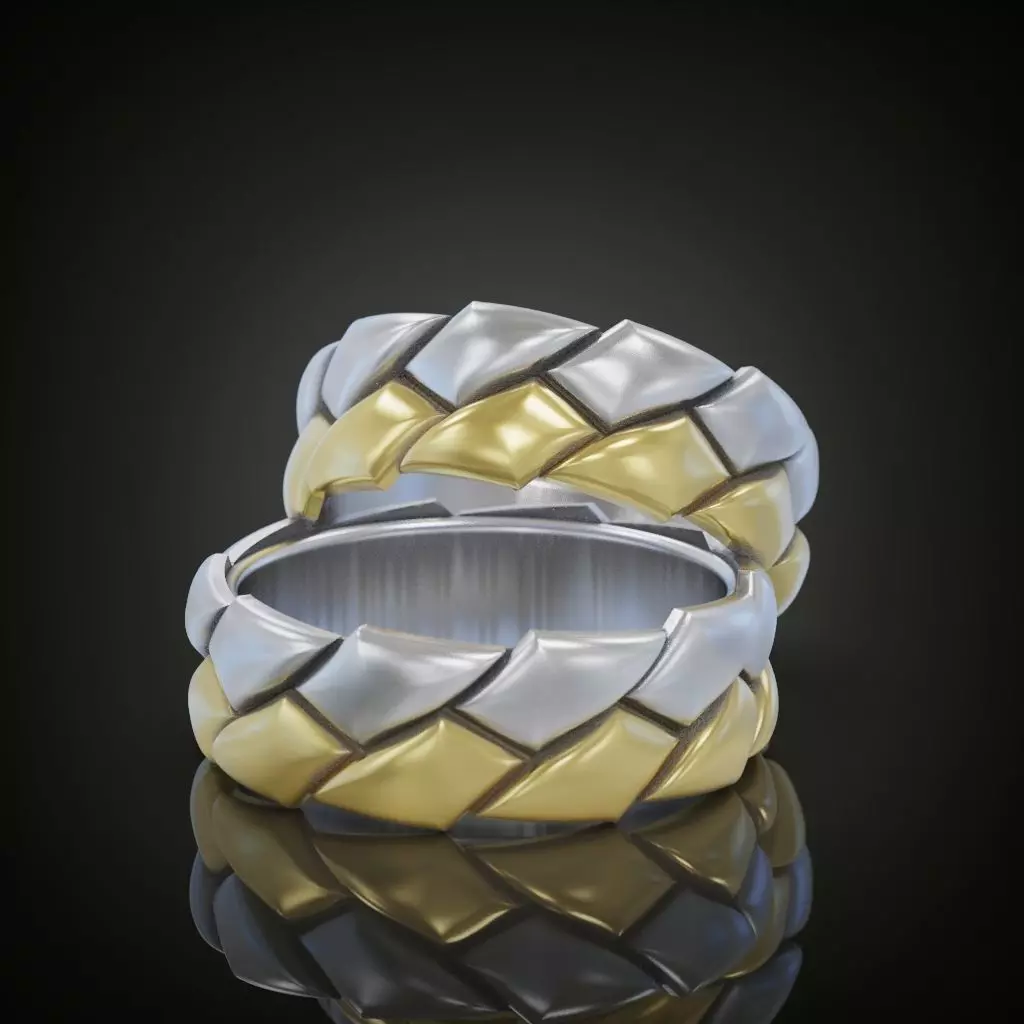 Wedding rings band set 3D print model_0