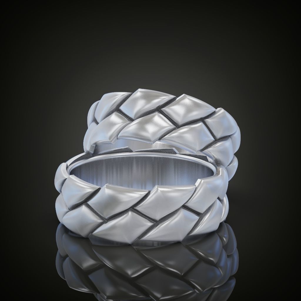 Wedding rings band set 3D print model_1