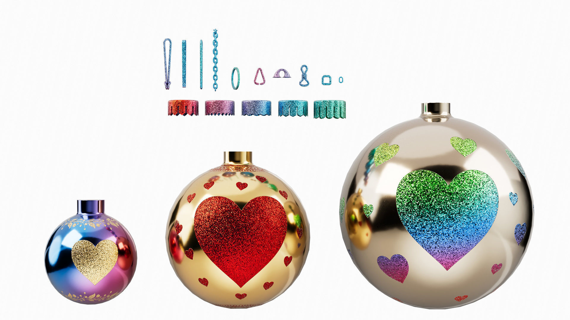 Christmas Ball Baubles kitbash v2 with 18 mesh 3 skin and 5 col 3D model_2