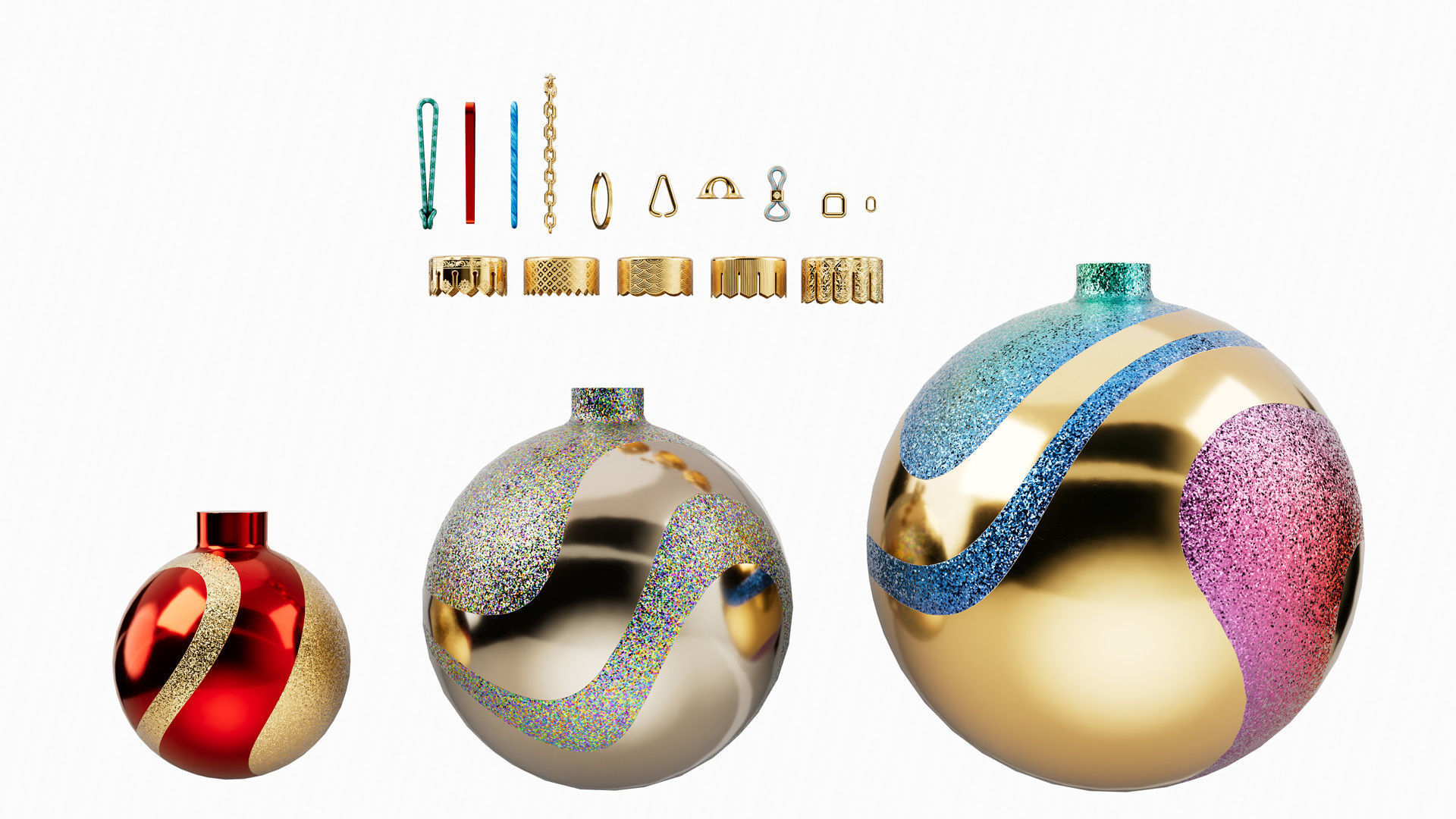 Christmas Ball Baubles kitbash v2 with 18 mesh 3 skin and 5 col 3D model_1