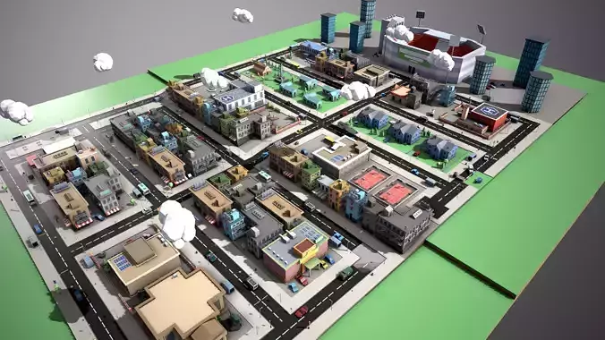 Low Poly Mini City Pack Low-poly 3D model