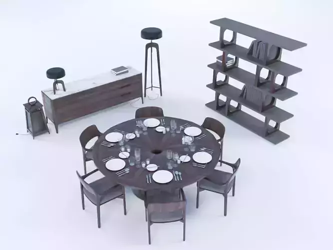 Furniture set round dining table with chairs