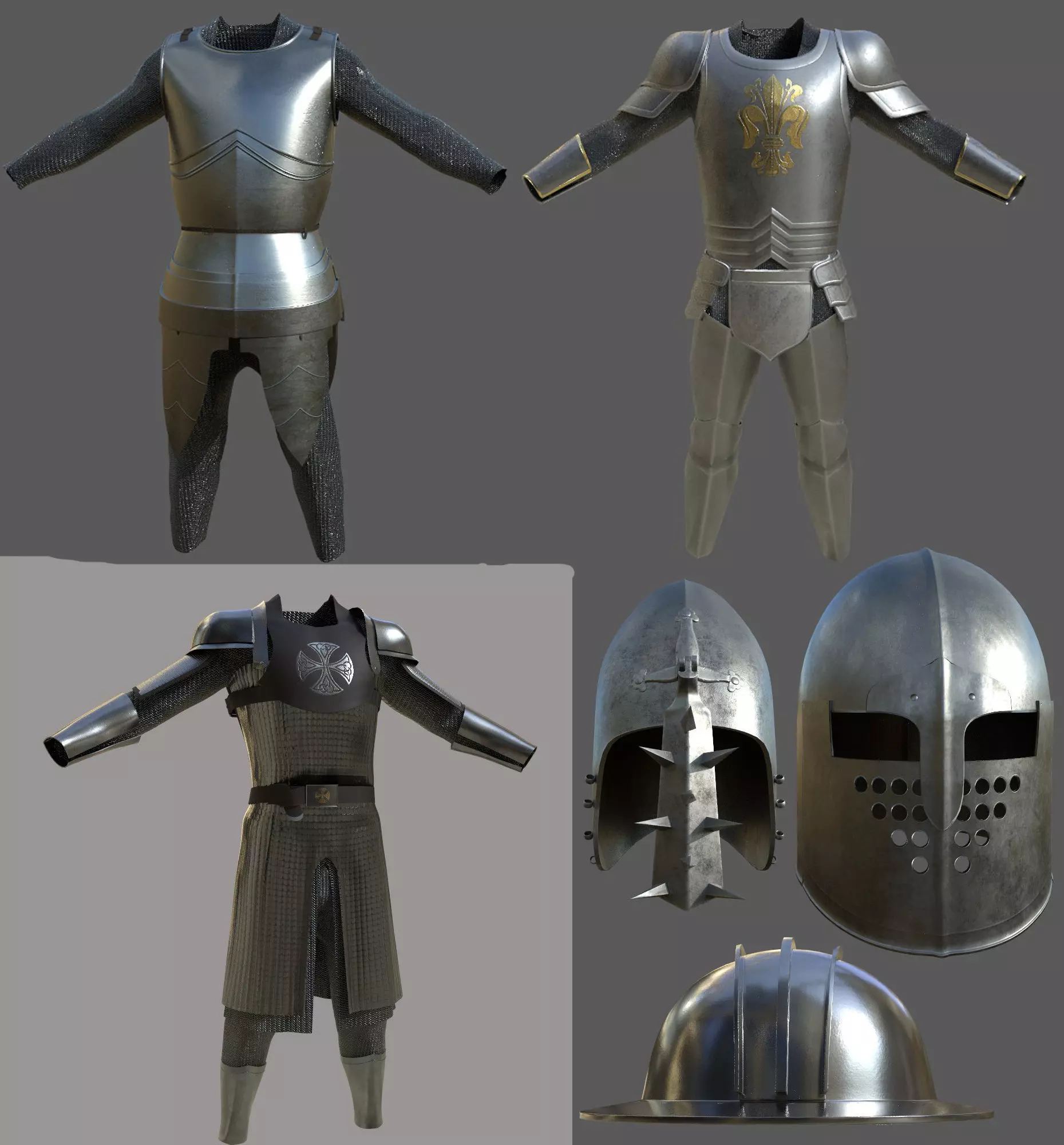 Colection armors and helmets Low-poly 3D model_0