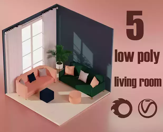 5 Lowpoly Livingroom living room with tv