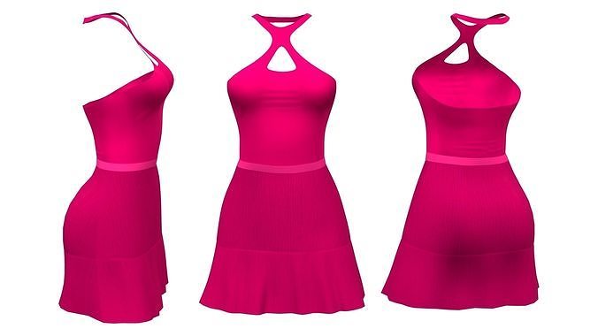 Cross Chest Top Ruffle Skirt Dress Low-poly 3D model