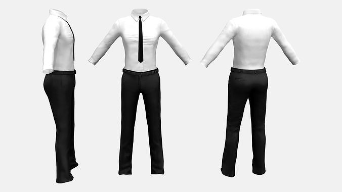 Men Formal Closed Neck Slim Shirt And Trousers Low-poly 3D model