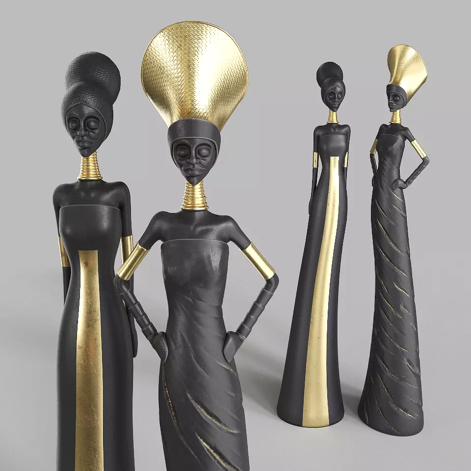 African Girls statuette 3D model_0