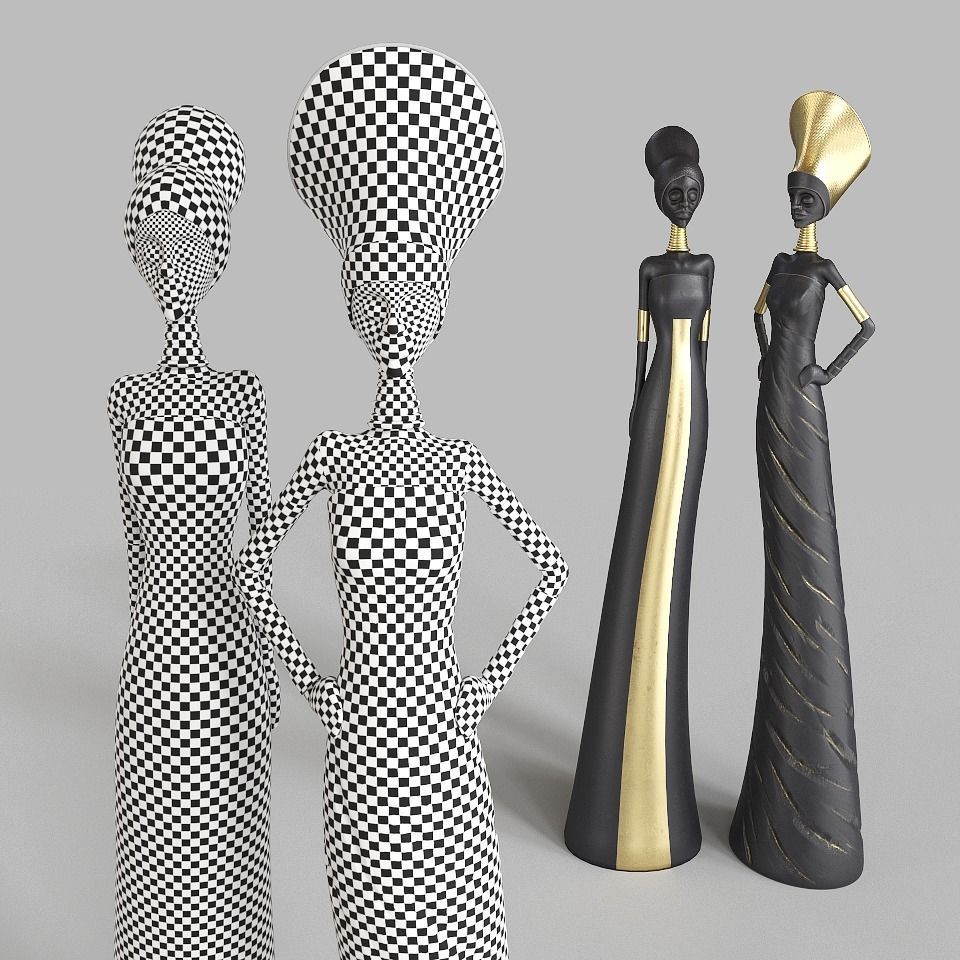 African Girls statuette 3D model_2