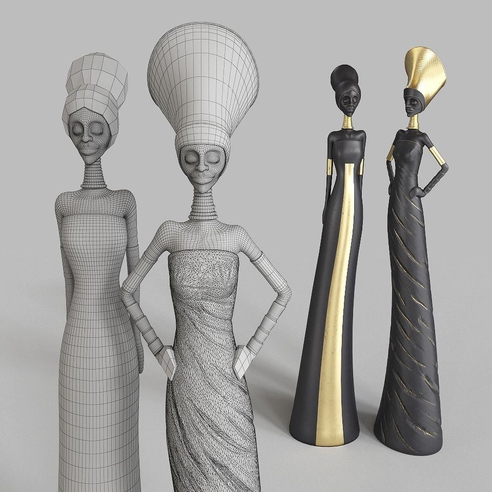 African Girls statuette 3D model_1