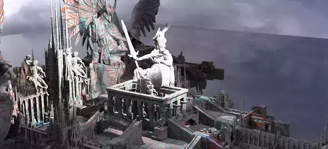 Angelic Halls Of Power Statue s with towers