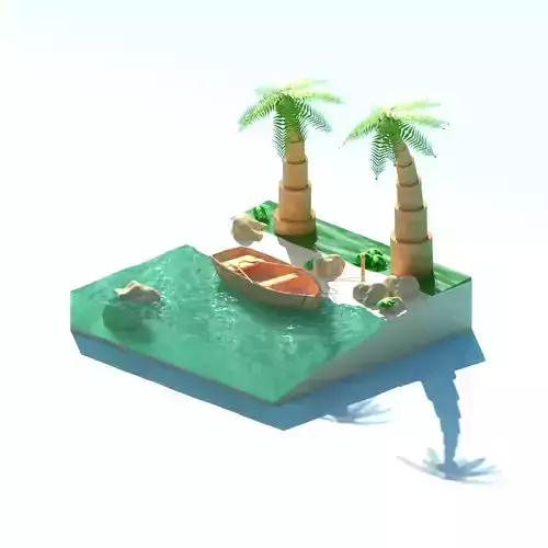 beach island with palm trees and boat