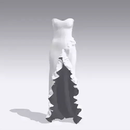 DRESS ASYMETRIC WHITE RUFFLED SKIRT MODERN LOOK HEART NECKLINE