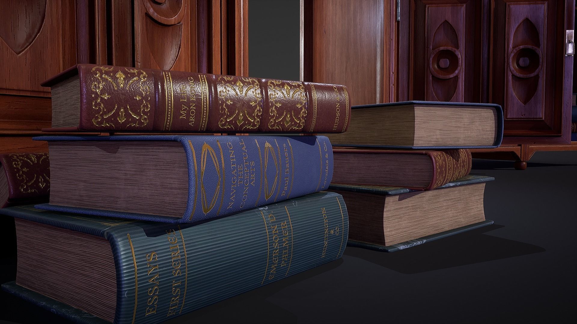 Victorian Bookcase Game-Ready Low-poly 3D model_2