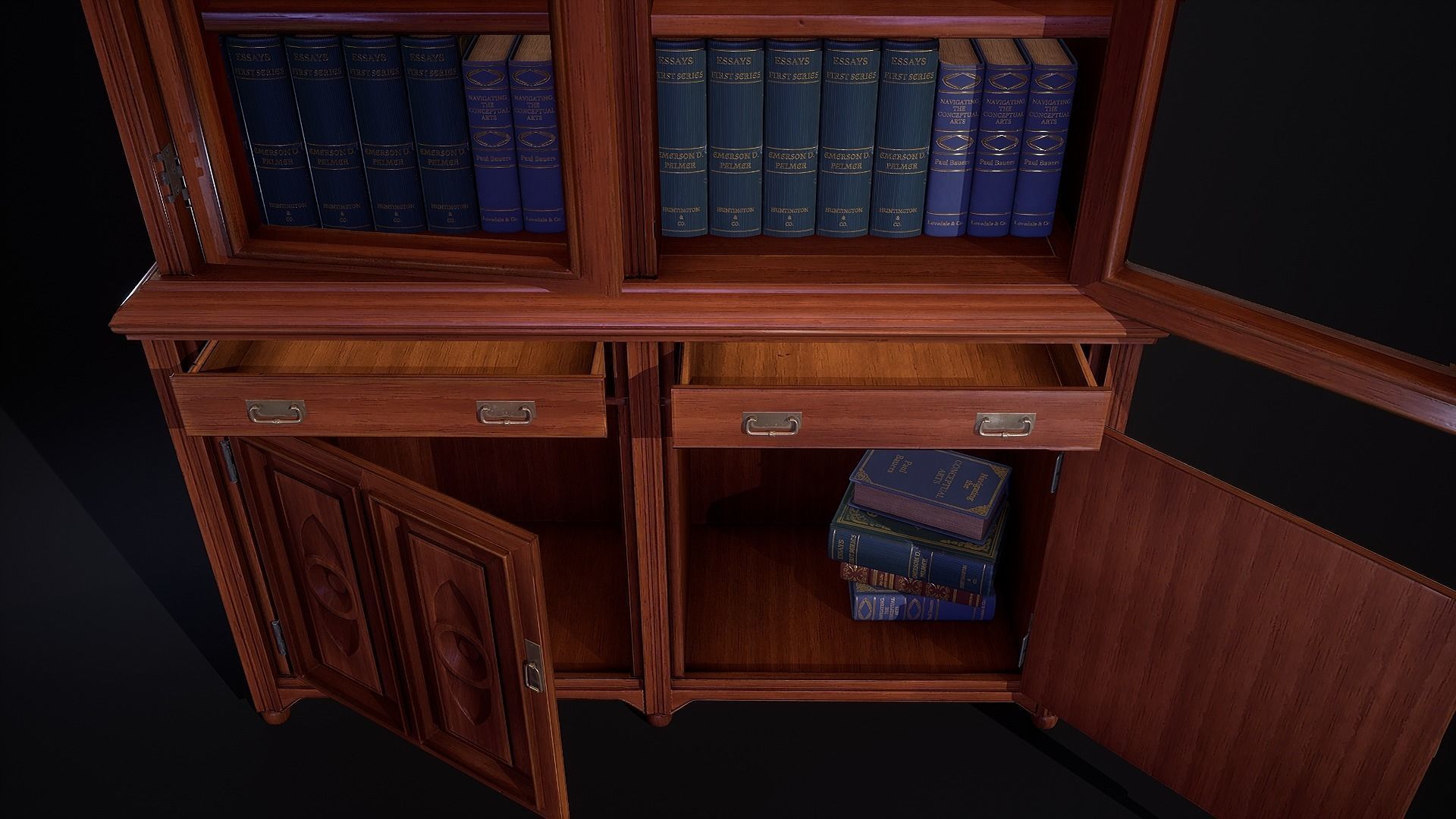 Victorian Bookcase Game-Ready Low-poly 3D model_6