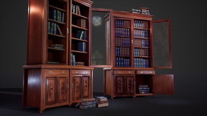Victorian Bookcase Game-Ready Low-poly 3D model