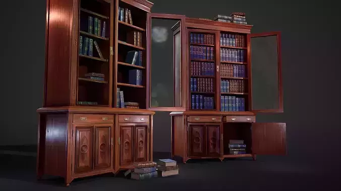 Victorian Bookcase Game-Ready Low-poly 3D model