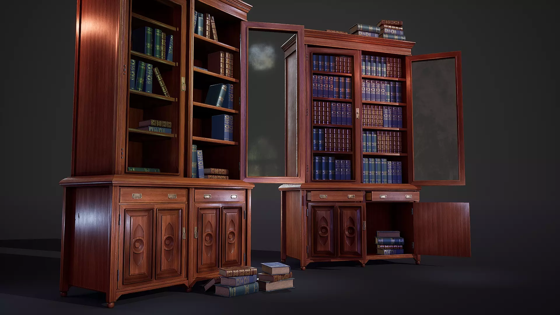 Victorian Bookcase Game-Ready Low-poly 3D model_0