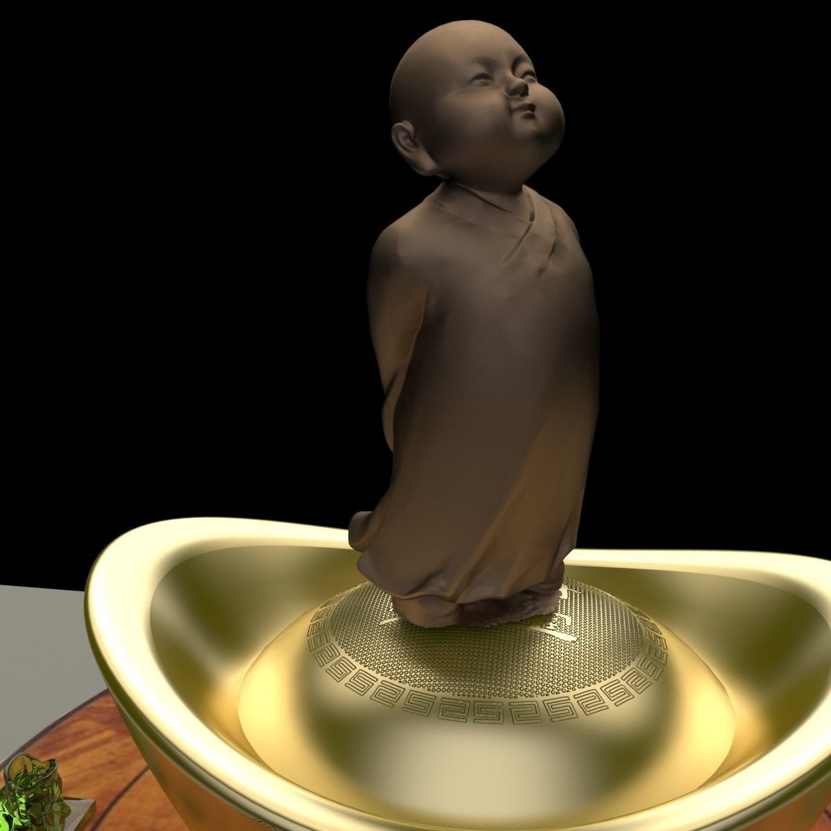 Chinese display stand with monk kid  3D model_4