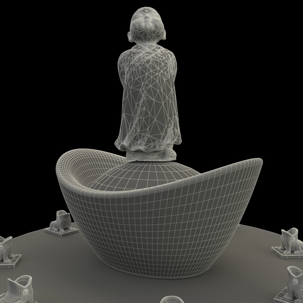 Chinese display stand with monk kid  3D model_6