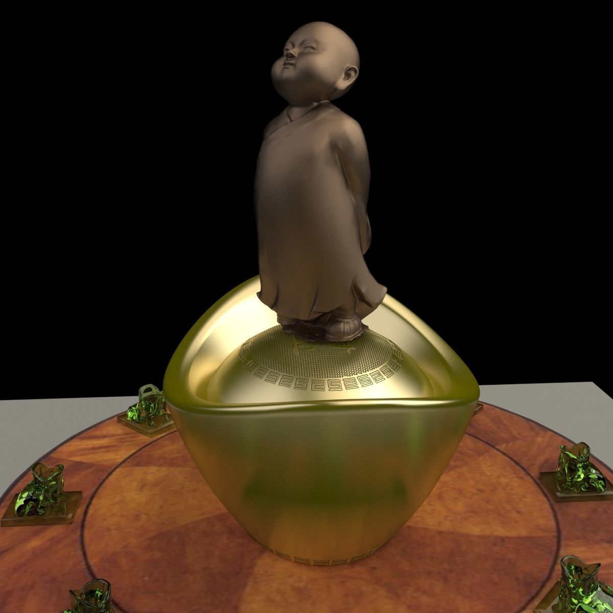 Chinese display stand with monk kid  3D model_1