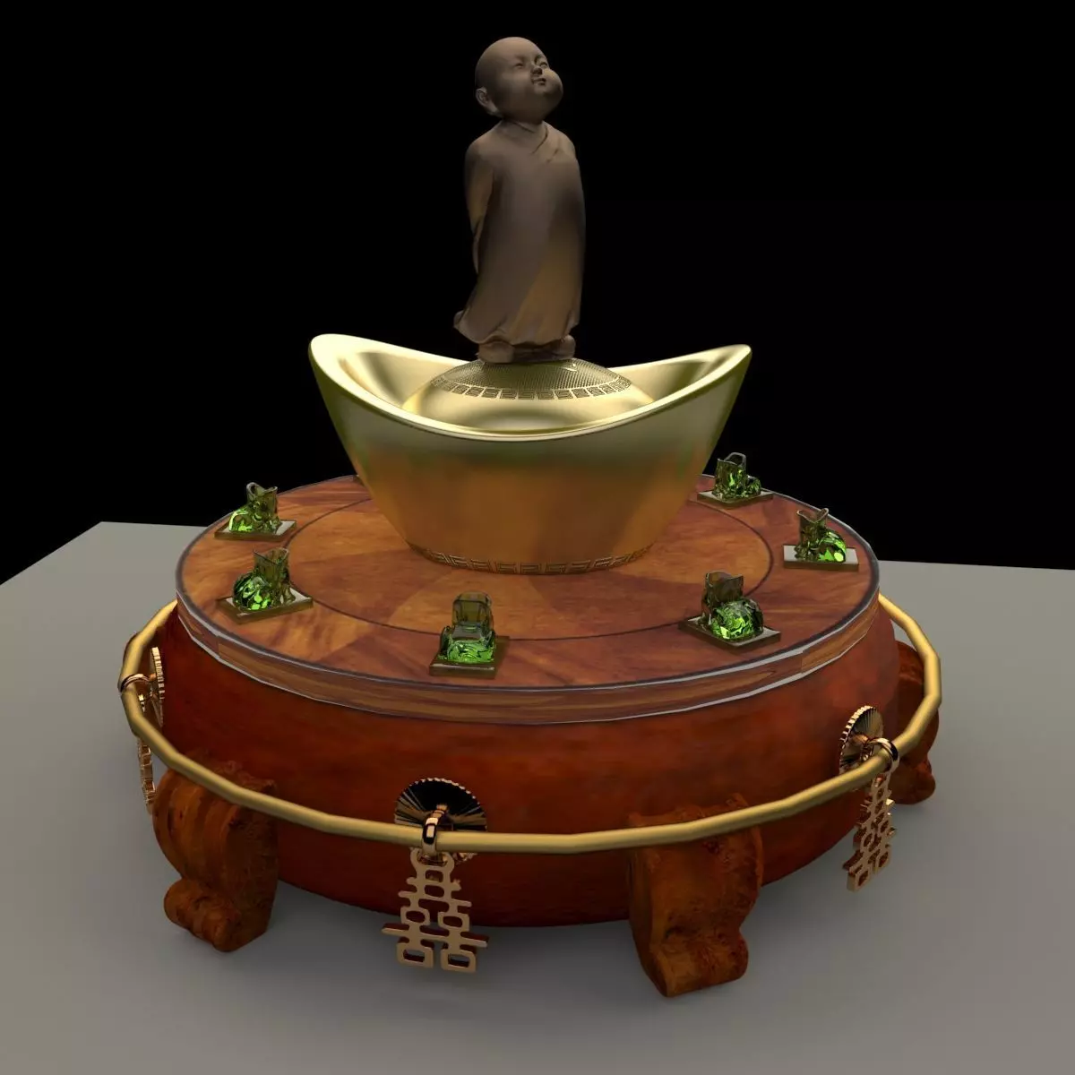 Chinese display stand with monk kid  3D model_0