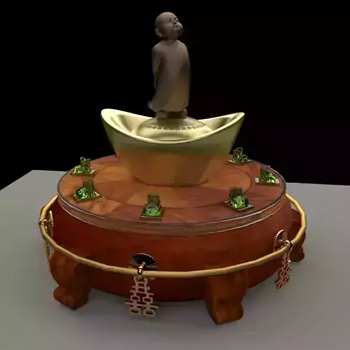 Chinese display stand with monk kid 