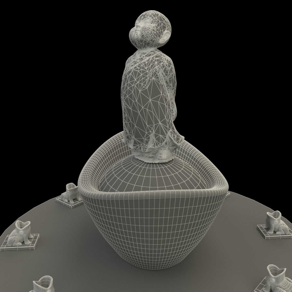 Chinese display stand with monk kid  3D model_7