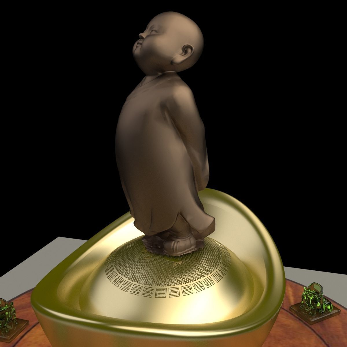 Chinese display stand with monk kid  3D model_5