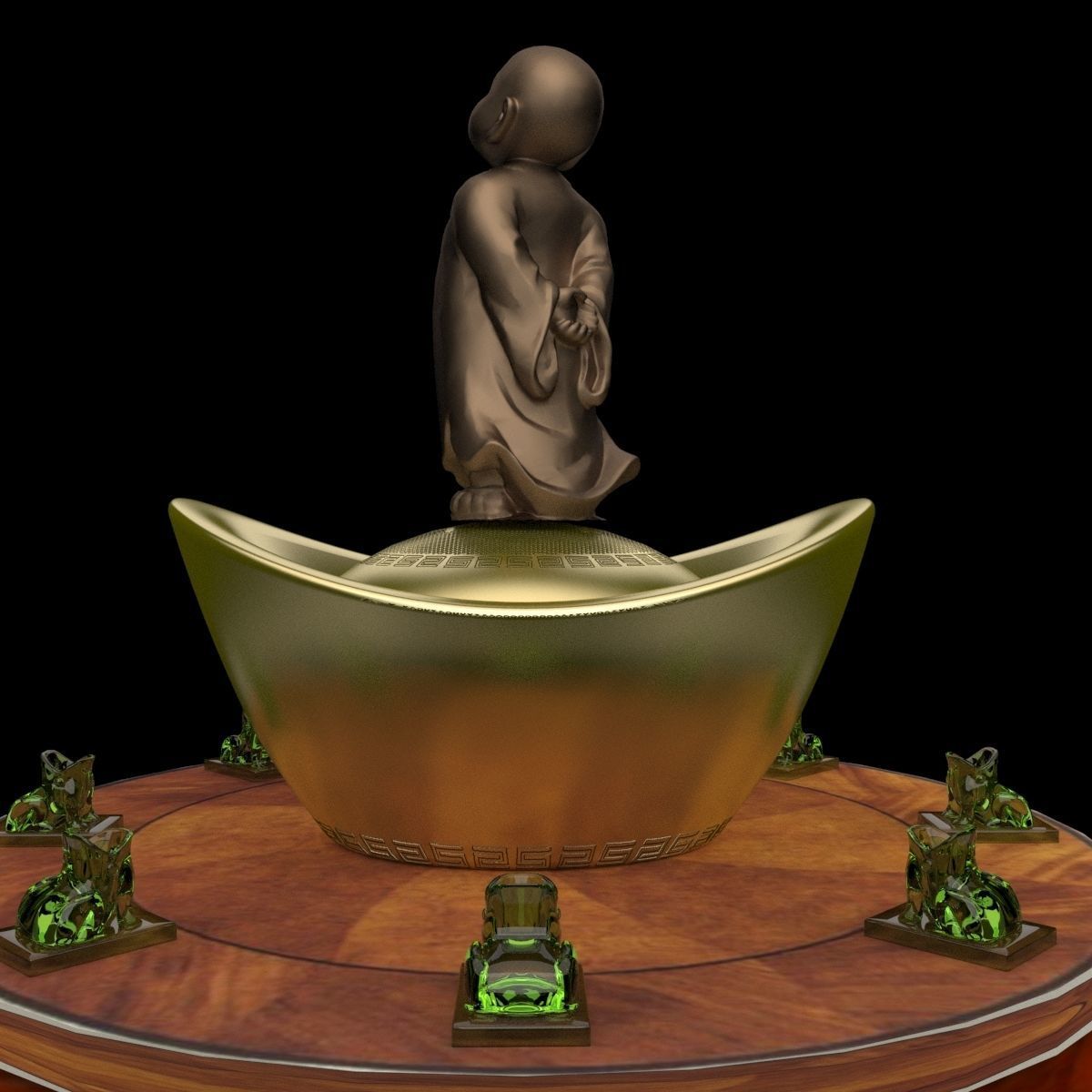 Chinese display stand with monk kid  3D model_2
