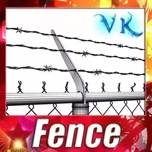 Chainlink fence Barbed wire High detail 3D model