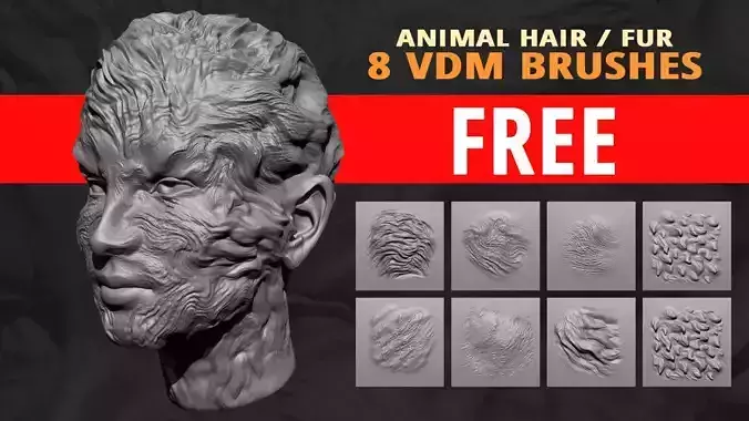 8 Animal or creature hair and fur VDM brush set for Zbrush Free 3D model
