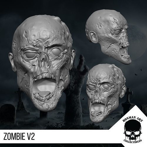 The Zombie V2 Head for 6 inch action figures 3D print model