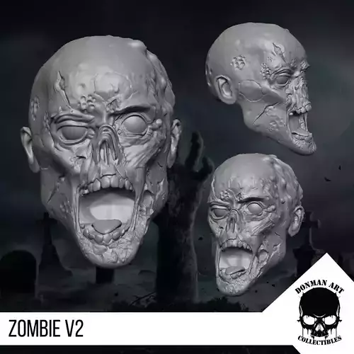 The Zombie V2 Head for 6 inch action figures 3D print model