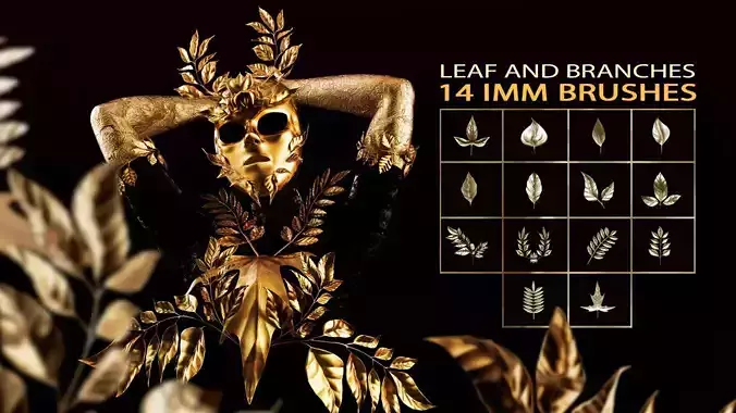 14 high-poly leafs and branches Zbrush IMM brush set