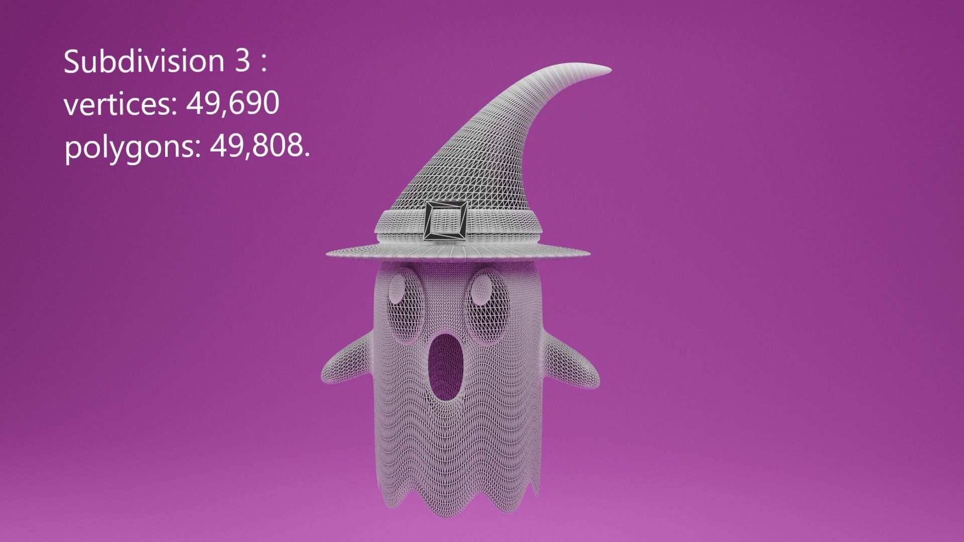 Cartoon Cute Ghost with Witch Hat 3D model_9