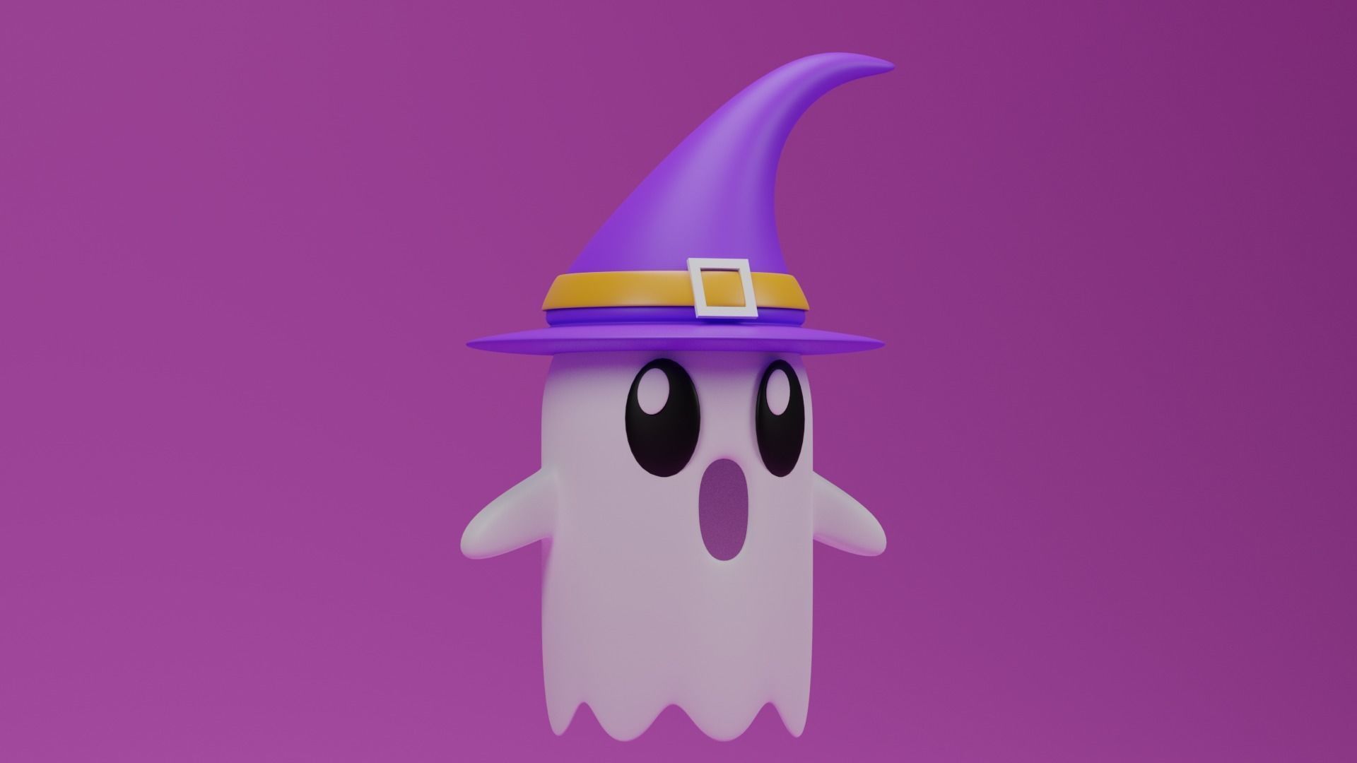 Cartoon Cute Ghost with Witch Hat 3D model_4