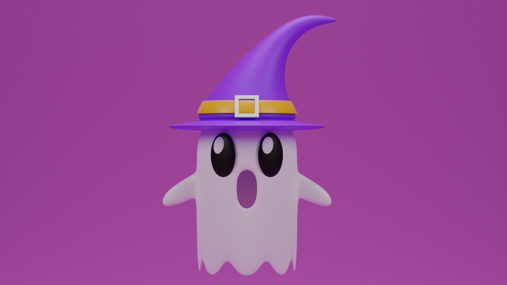 Cartoon Cute Ghost with Witch Hat 3D model_2
