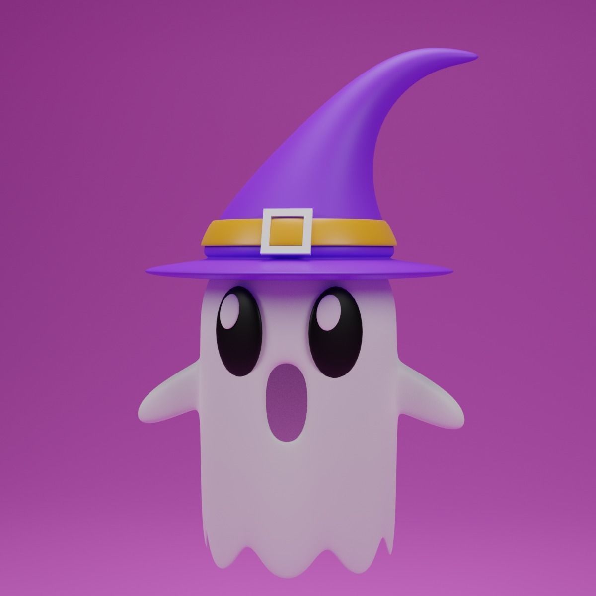 Cartoon Cute Ghost with Witch Hat 3D model_7